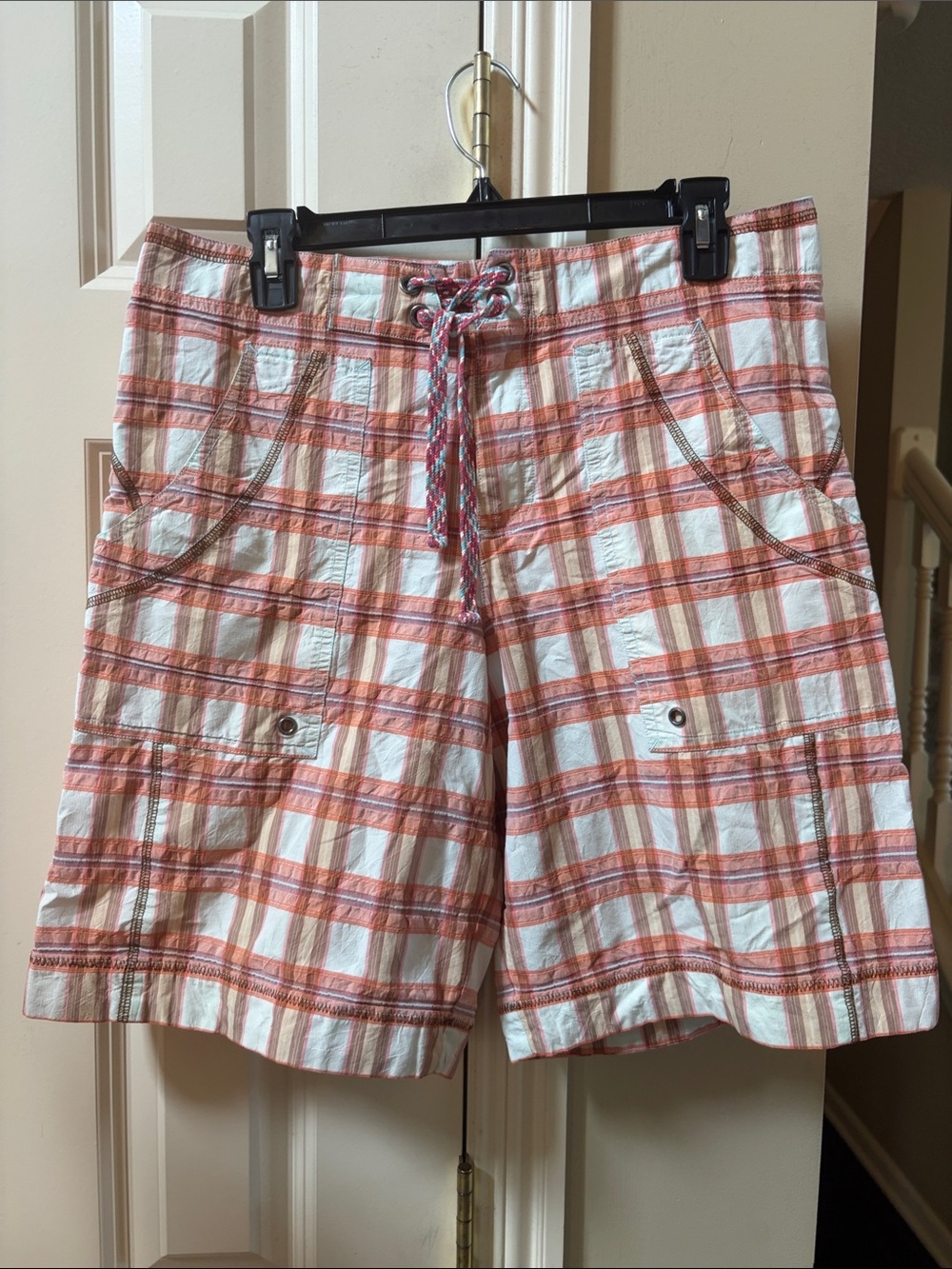 Robert Graham Orange & White Plaid Cargo Shorts, med